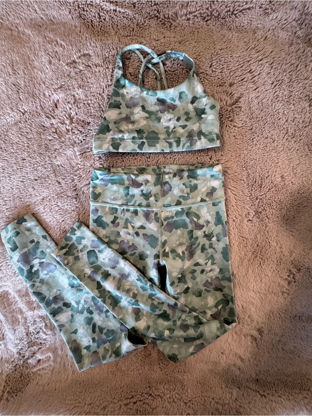 Athleta Kids Green Camo Leggings & Crisscross Sports Bra Set